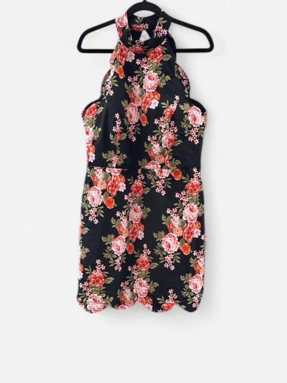 MAEVE halter dress black floral scalloped cottagecore coquette bohemian size XL